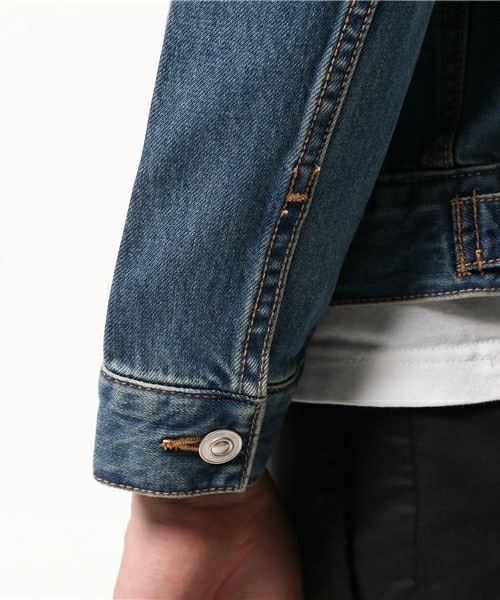 unrelaxing（アンリラクシング）の「ヴィンテージ加工ノーカラーデニムジャケット ヴィンテージ加工ノーカラーGジャン UR-179（デニムジャケット・メンズ・ブルー/インディゴブルー・LARGE/SMALL/MEDIUM）」の20枚目の写真