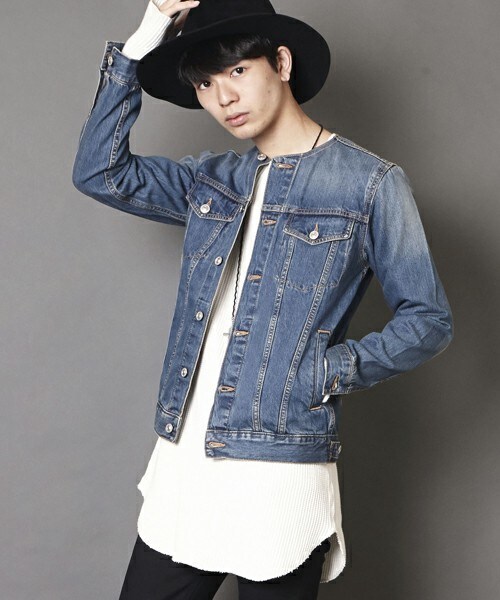 unrelaxing（アンリラクシング）の「ヴィンテージ加工ノーカラーデニムジャケット ヴィンテージ加工ノーカラーGジャン UR-179（デニムジャケット・メンズ・ブルー/インディゴブルー・LARGE/SMALL/MEDIUM）」の10枚目の写真