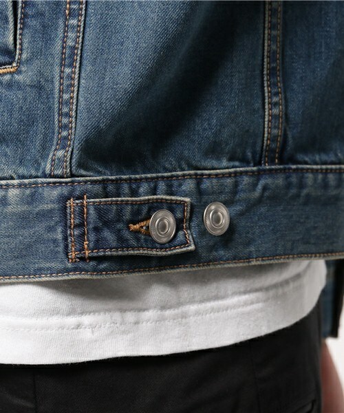 unrelaxing（アンリラクシング）の「ヴィンテージ加工ノーカラーデニムジャケット ヴィンテージ加工ノーカラーGジャン UR-179（デニムジャケット・メンズ・ブルー/インディゴブルー・LARGE/SMALL/MEDIUM）」の7枚目の写真