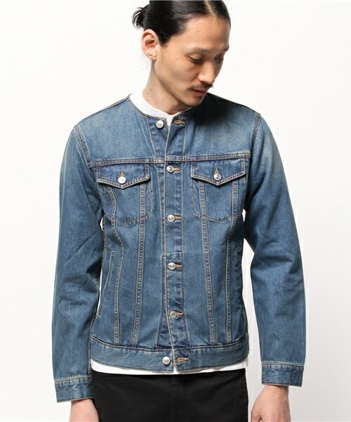 unrelaxing（アンリラクシング）の「ヴィンテージ加工ノーカラーデニムジャケット ヴィンテージ加工ノーカラーGジャン UR-179（デニムジャケット・メンズ・ブルー/インディゴブルー・LARGE/SMALL/MEDIUM）」の16枚目の写真