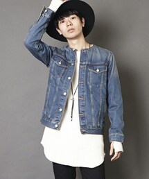 unrelaxing | ヴィンテージ加工ノーカラーデニムジャケット ヴィンテージ加工ノーカラーGジャン UR-179(デニムジャケット)