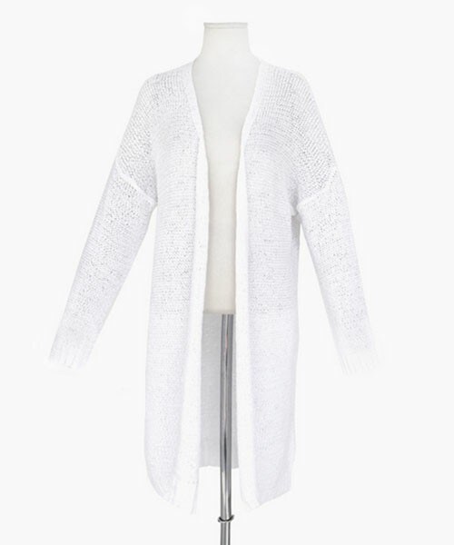 DHOLIC(ディーホリック)の「ローゲージオープンロングカーディガン(カーディガン/ボレロ・レディース・ホワイト/クリーム/ブルー/ネイビー・FREE)」の1枚目の写真
