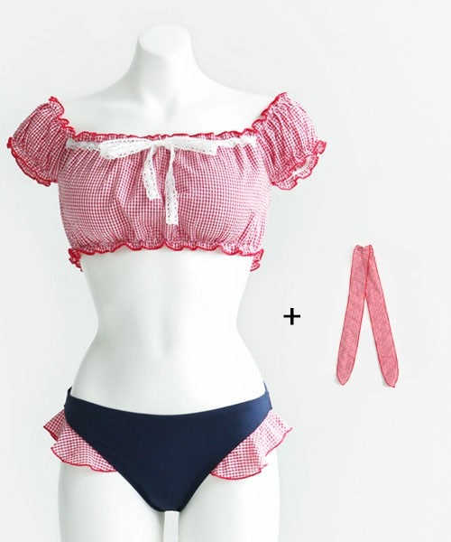 DHOLIC（ディーホリック）の「オフショルダービキニ（水着・レディース・ネイビー/レッド/ホワイトアイボリー・FREE）」の3枚目の写真