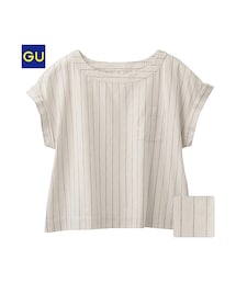 GU | （GU）リネンブレンドＴブラウス（ストライプ）Ａ(トップス)