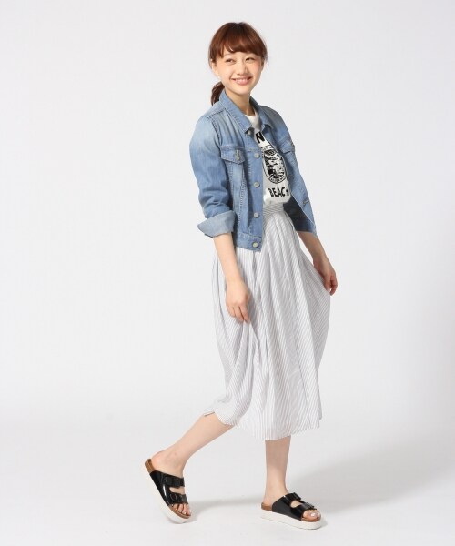 LOWRYS FARM(ローリーズファーム)の「シアーストライプガウチョ(スカート・レディース・オフ05/イエロー62・F)」の5枚目の写真