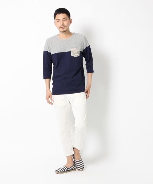 GLOBAL WORK（グローバルワーク）の「ワッフルキリカエT7分袖（トップス・メンズ・ホワイト×ボーダー05/ブルー×ホワイト06/ネイビー×ボーダー80/グレー×ネイビー81・Ｓ/Ｍ/Ｌ/ＸＬ）」の7枚目の写真