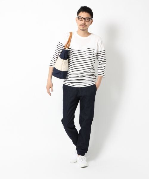 GLOBAL WORK（グローバルワーク）の「ワッフルキリカエT7分袖（トップス・メンズ・ホワイト×ボーダー05/ブルー×ホワイト06/ネイビー×ボーダー80/グレー×ネイビー81・Ｓ/Ｍ/Ｌ/ＸＬ）」の5枚目の写真