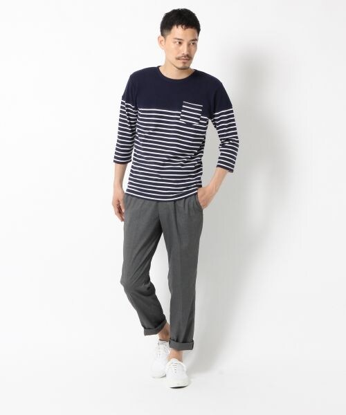 GLOBAL WORK（グローバルワーク）の「ワッフルキリカエT7分袖（トップス・メンズ・ホワイト×ボーダー05/ブルー×ホワイト06/ネイビー×ボーダー80/グレー×ネイビー81・Ｓ/Ｍ/Ｌ/ＸＬ）」の6枚目の写真