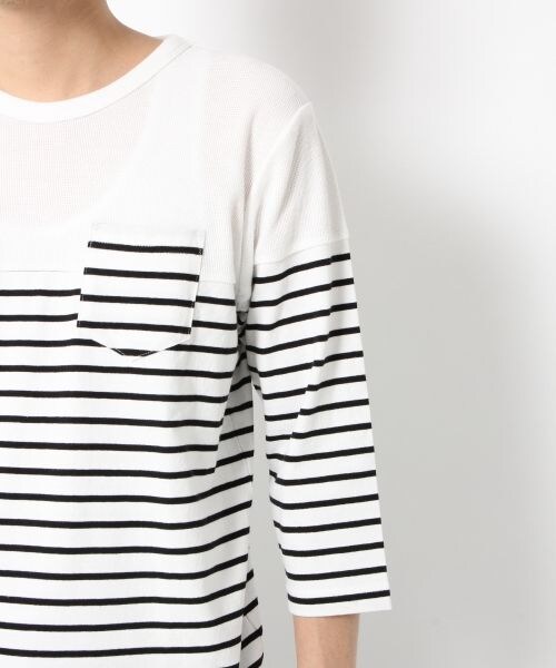 GLOBAL WORK（グローバルワーク）の「ワッフルキリカエT7分袖（トップス・メンズ・ホワイト×ボーダー05/ブルー×ホワイト06/ネイビー×ボーダー80/グレー×ネイビー81・Ｓ/Ｍ/Ｌ/ＸＬ）」の11枚目の写真