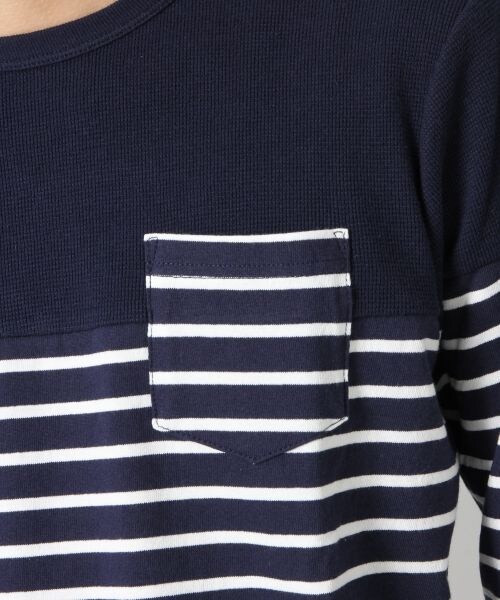 GLOBAL WORK（グローバルワーク）の「ワッフルキリカエT7分袖（トップス・メンズ・ホワイト×ボーダー05/ブルー×ホワイト06/ネイビー×ボーダー80/グレー×ネイビー81・Ｓ/Ｍ/Ｌ/ＸＬ）」の17枚目の写真