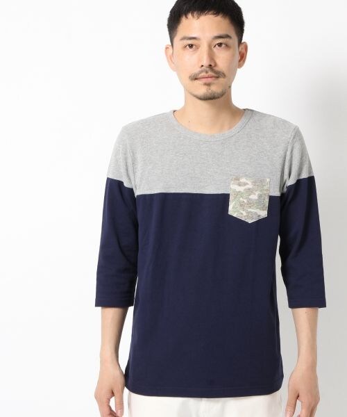 GLOBAL WORK（グローバルワーク）の「ワッフルキリカエT7分袖（トップス・メンズ・ホワイト×ボーダー05/ブルー×ホワイト06/ネイビー×ボーダー80/グレー×ネイビー81・Ｓ/Ｍ/Ｌ/ＸＬ）」の4枚目の写真