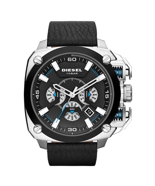 DIESEL（ディーゼル）の「DIESEL® 'BAMF' Chronograph Leather Strap Watch, 58mm（アナログ腕時計・メンズ・Black/ Silver）」の2枚目の写真