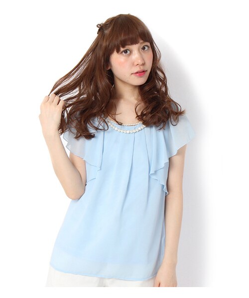 PAGEBOY（ページボーイ）の「ネックレス付きフレアスリーブブラウス（トップス・レディース・オフホワイト/ホワイト系/クリーム/サックス/ミント）」の4枚目の写真