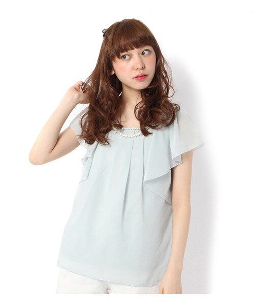 PAGEBOY（ページボーイ）の「ネックレス付きフレアスリーブブラウス（トップス・レディース・オフホワイト/ホワイト系/クリーム/サックス/ミント）」の5枚目の写真