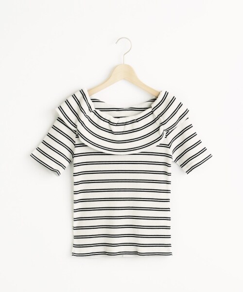 MAJESTIC LEGON（マジェスティックレゴン）の「折り返しオフショルT（トップス・レディース・オフ/柄/アイボリー/イエロー/レッド柄/ネイビー柄・Free）」の6枚目の写真