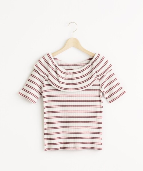 MAJESTIC LEGON（マジェスティックレゴン）の「折り返しオフショルT（トップス・レディース・オフ/柄/アイボリー/イエロー/レッド柄/ネイビー柄・Free）」の5枚目の写真