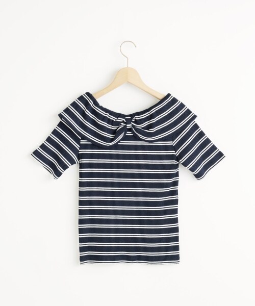 MAJESTIC LEGON（マジェスティックレゴン）の「折り返しオフショルT（トップス・レディース・オフ/柄/アイボリー/イエロー/レッド柄/ネイビー柄・Free）」の7枚目の写真