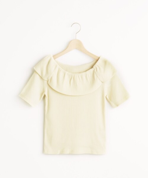 MAJESTIC LEGON（マジェスティックレゴン）の「折り返しオフショルT（トップス・レディース・オフ/柄/アイボリー/イエロー/レッド柄/ネイビー柄・Free）」の4枚目の写真