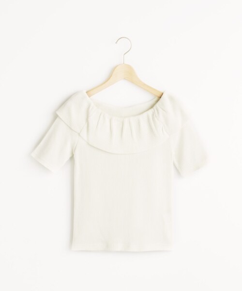 MAJESTIC LEGON（マジェスティックレゴン）の「折り返しオフショルT（トップス・レディース・オフ/柄/アイボリー/イエロー/レッド柄/ネイビー柄・Free）」の2枚目の写真