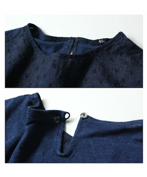 45R インディゴ布帛×天竺 カットワーク キャミソール 日本製 45rpm 45R天竺の45星キャミ（インディゴ 重）: WOMEN｜45R