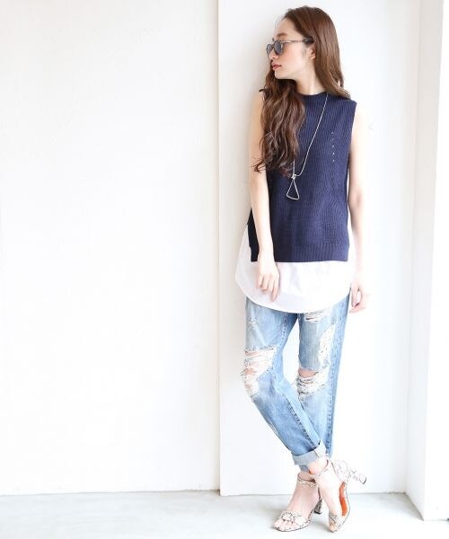 JEANASIS（ジーナシス）の「【通常販売スタート】2PアゼベストレイヤードNS（トップス・レディース・ホワイト(05)/グレー(12)/ネイビー(88)・FREE）」の10枚目の写真