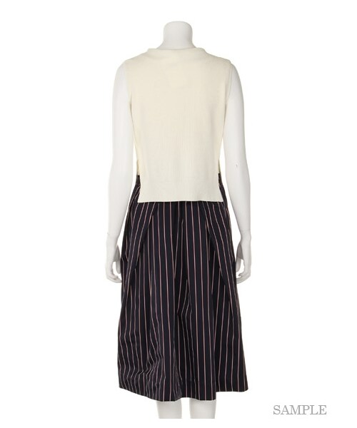 Mila Owen（ミラオーウェン）の「ニット&タックスカートOP（ワンピース＋トップスセット・レディース・OWHT/NVY/BLK・0/1）」の4枚目の写真