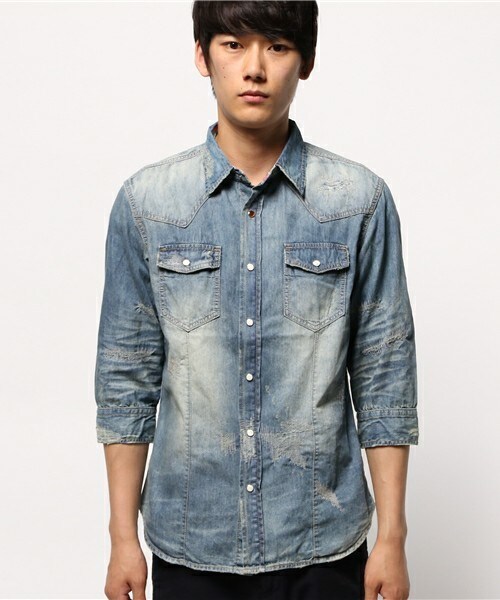 RATTLE TRAP（ラトルトラップ）の「7分袖WASH加工6ozスラブデニムシャツ（シャツ/ブラウス・メンズ・ネイビー・MEDIUM/LARGE/LL）」の2枚目の写真