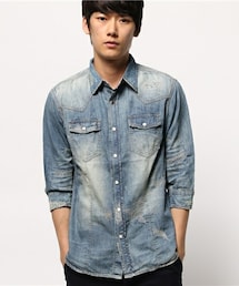 RATTLE TRAP | 7分袖WASH加工6ozスラブデニムシャツ(シャツ/ブラウス)