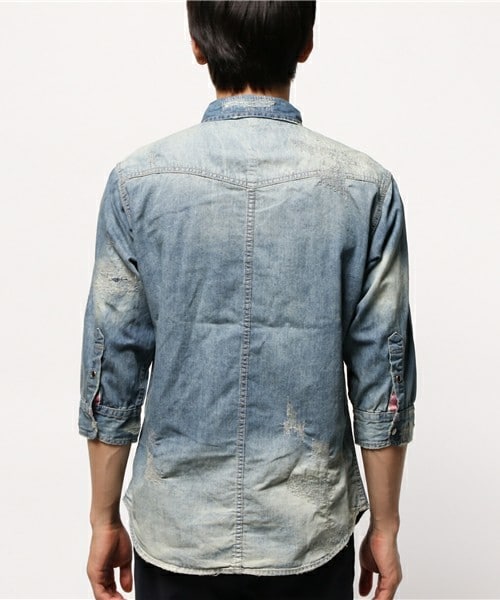 RATTLE TRAP（ラトルトラップ）の「7分袖WASH加工6ozスラブデニムシャツ（シャツ/ブラウス・メンズ・ネイビー・MEDIUM/LARGE/LL）」の4枚目の写真
