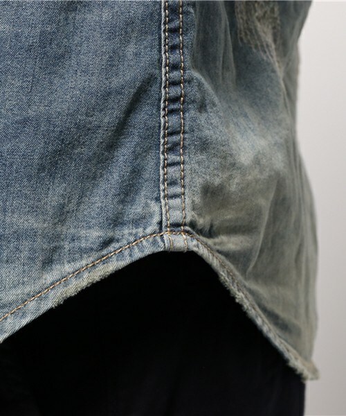 RATTLE TRAP（ラトルトラップ）の「7分袖WASH加工6ozスラブデニムシャツ（シャツ/ブラウス・メンズ・ネイビー・MEDIUM/LARGE/LL）」の7枚目の写真