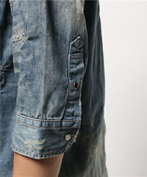 RATTLE TRAP（ラトルトラップ）の「7分袖WASH加工6ozスラブデニムシャツ（シャツ/ブラウス・メンズ・ネイビー・MEDIUM/LARGE/LL）」の6枚目の写真