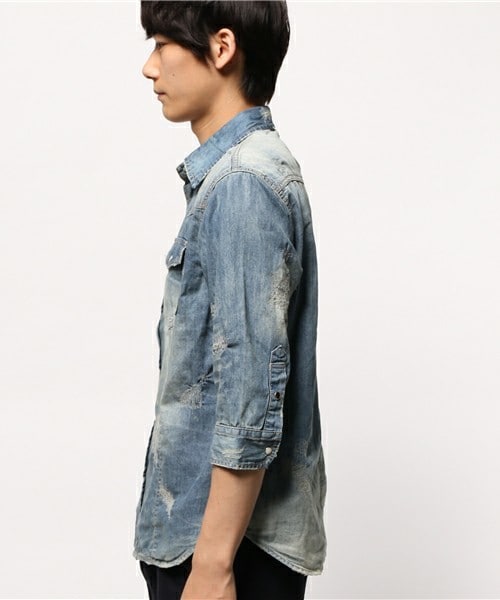 RATTLE TRAP（ラトルトラップ）の「7分袖WASH加工6ozスラブデニムシャツ（シャツ/ブラウス・メンズ・ネイビー・MEDIUM/LARGE/LL）」の3枚目の写真