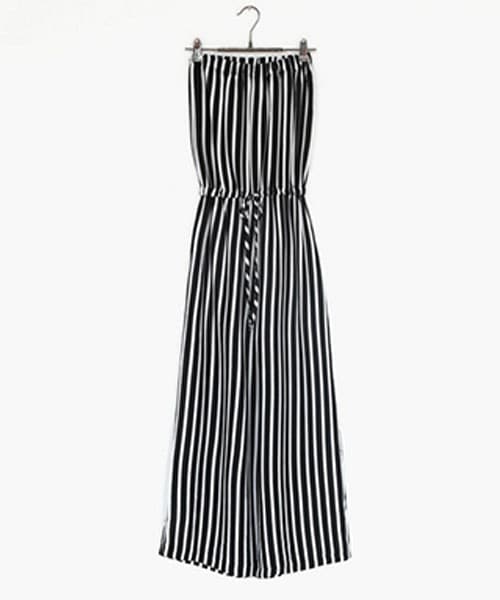 DHOLIC（ディーホリック）の「ストライプベアジャンプスーツ（サロペット/オーバーオール・レディース・アイボリー/ブラック・FREE）」の2枚目の写真