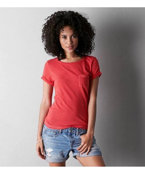 American Eagle(アメリカンイーグル)の「AEOフェイバリットポケットTシャツ(Tシャツ/カットソー・レディース・ブラック/オリーブダスト/インディゴ/ローズ/ウォッシュドブルー・XXS/XS/S/M/L/XL/XXL)」の4枚目の写真