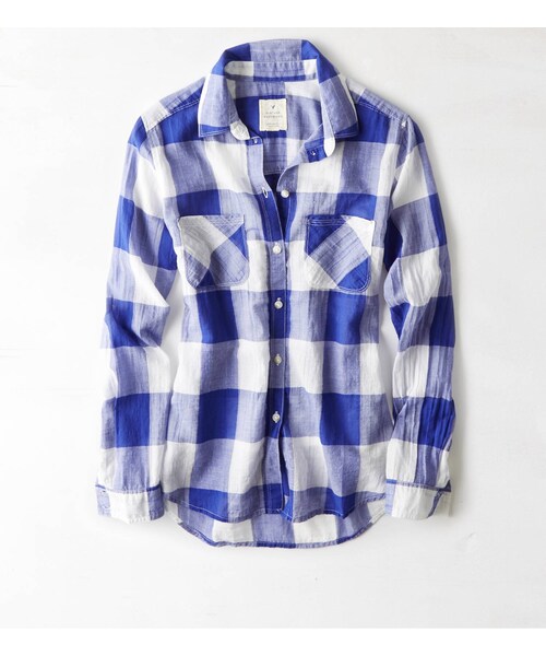 American Eagle（アメリカンイーグル）の「AEOプラッドシャツ（シャツ/ブラウス・レディース・バーガンディ/コーラル/ブルー/コバルトブルー/マルチ・XXS/XS/S/M/L/XL）」の3枚目の写真