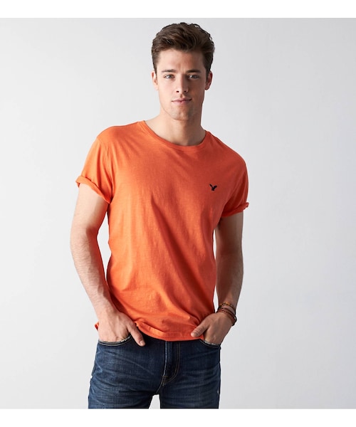 American Eagle（アメリカンイーグル）の「AEOレジェンドクルーネックTシャツ（Tシャツ/カットソー・メンズ・ボールドブラック/ブラックチェリー/ネイビー/ホライズンブルー/ブライトネオンレッド/キウィブラスト/シーフォームサーフ/レッドビーム/レイターゲイター/オレンジヘイズ/ハイライターピンク/コバルトナイト・XS/S/M/L/XL/XXL/XXXL）」の9枚目の写真