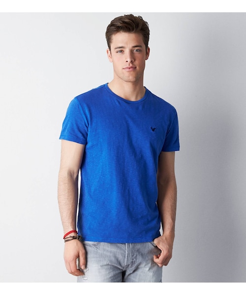 American Eagle（アメリカンイーグル）の「AEOレジェンドクルーネックTシャツ（Tシャツ/カットソー・メンズ・ボールドブラック/ブラックチェリー/ネイビー/ホライズンブルー/ブライトネオンレッド/キウィブラスト/シーフォームサーフ/レッドビーム/レイターゲイター/オレンジヘイズ/ハイライターピンク/コバルトナイト・XS/S/M/L/XL/XXL/XXXL）」の11枚目の写真