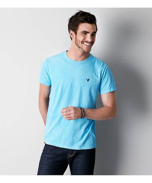 American Eagle（アメリカンイーグル）の「AEOレジェンドクルーネックTシャツ（Tシャツ/カットソー・メンズ・ボールドブラック/ブラックチェリー/ネイビー/ホライズンブルー/ブライトネオンレッド/キウィブラスト/シーフォームサーフ/レッドビーム/レイターゲイター/オレンジヘイズ/ハイライターピンク/コバルトナイト・XS/S/M/L/XL/XXL/XXXL）」の12枚目の写真