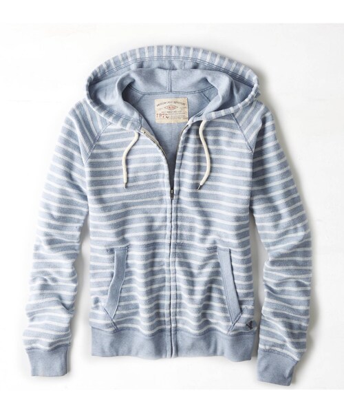 American Eagle（アメリカンイーグル）の「AEOビンテージストライプフルジップフーディー（パーカー・メンズ・ネイビー/ライトブルー・M/L/XL/XXL/XXXL/XS/S）」の2枚目の写真