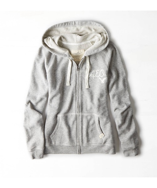 American Eagle（アメリカンイーグル）の「AEO NYCグラフィックジップフーディー（パーカー・レディース・ミディアムヘザーグレー/グレー/バニラヘザー/ブルー/ラベンダー/ピンク・XXS/XS/S/M/L/XL/XXL）」の5枚目の写真