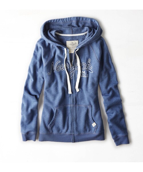 American Eagle（アメリカンイーグル）の「AEO NYCグラフィックジップフーディー（パーカー・レディース・ミディアムヘザーグレー/グレー/バニラヘザー/ブルー/ラベンダー/ピンク・XXS/XS/S/M/L/XL/XXL）」の2枚目の写真