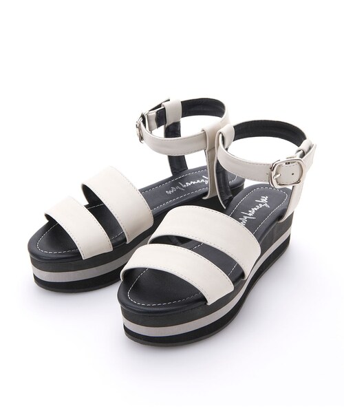 PEACH JOHN（ピーチジョン）の「マイハニービー／ＭＨＢアンクルストラップサンダル（シューズ・レディース・ブラック/オフホワイト/レモン/フクシア・S/M/L）」の2枚目の写真