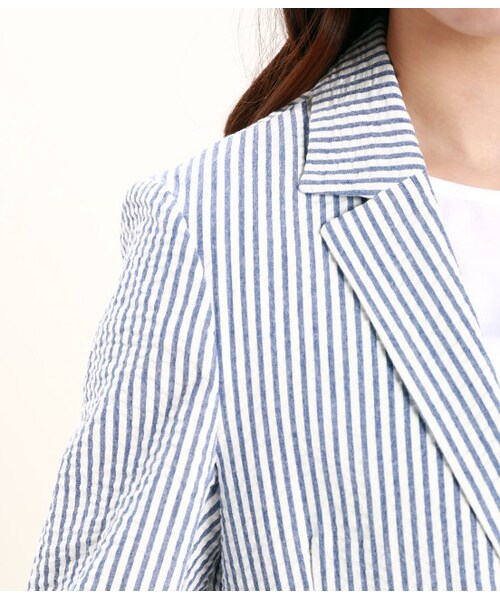 ROPE' PICNIC（ロペピクニック）の「サッカーストライプジャケット（ジャケット・レディース・ライトグレー/ホワイト/ブルー・38/40）」の8枚目の写真