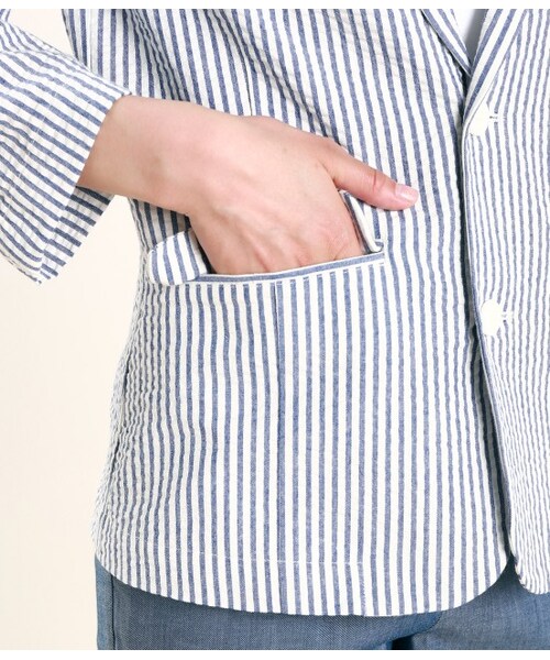 ROPE' PICNIC（ロペピクニック）の「サッカーストライプジャケット（ジャケット・レディース・ライトグレー/ホワイト/ブルー・38/40）」の10枚目の写真