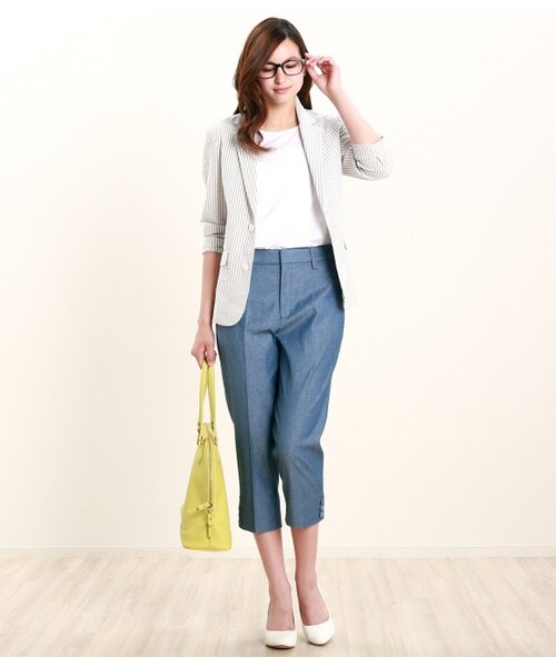 ROPE' PICNIC（ロペピクニック）の「サッカーストライプジャケット（ジャケット・レディース・ライトグレー/ホワイト/ブルー・38/40）」の15枚目の写真