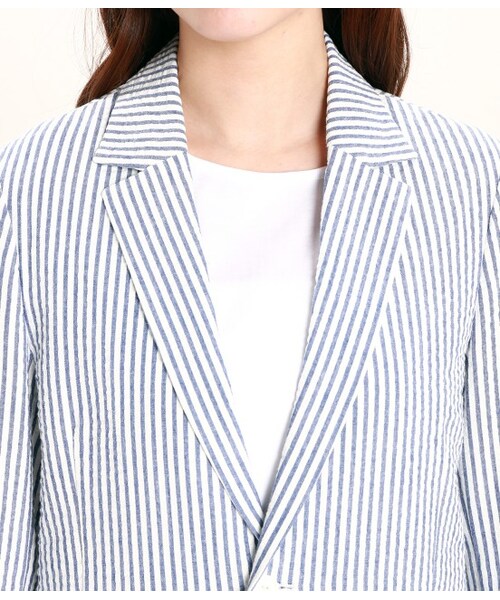 ROPE' PICNIC（ロペピクニック）の「サッカーストライプジャケット（ジャケット・レディース・ライトグレー/ホワイト/ブルー・38/40）」の7枚目の写真