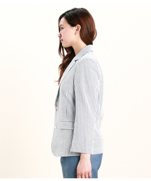 ROPE' PICNIC（ロペピクニック）の「サッカーストライプジャケット（ジャケット・レディース・ライトグレー/ホワイト/ブルー・38/40）」の5枚目の写真