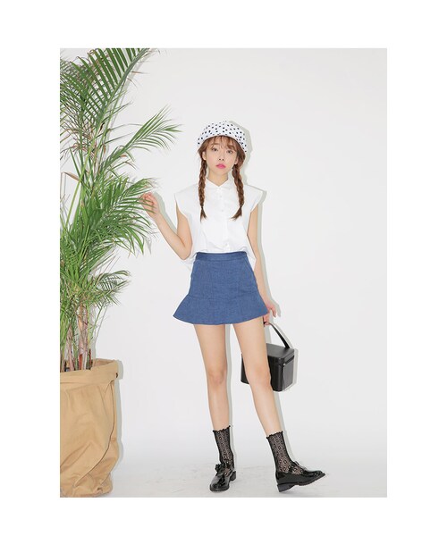 STYLENANDA(スタイルナンダ)の「デニムミニマーメイドスカパン(その他・レディース・ブラック/ブルー・フリーサイズ)」の2枚目の写真