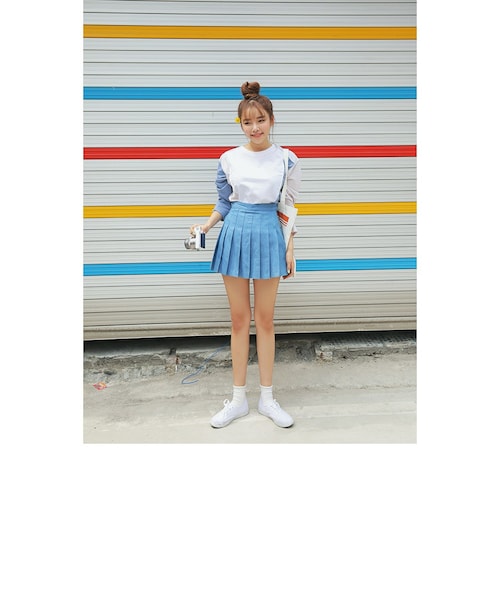 STYLENANDA（スタイルナンダ）の「スカイブループリーツミニスカート