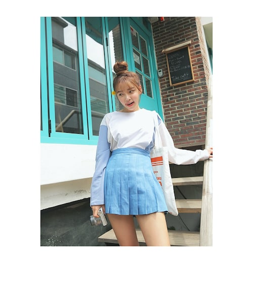 STYLENANDA（スタイルナンダ）の「スカイブループリーツミニスカート